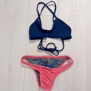 JOLYN Bikini Set. Navy Blue Top X-Small; Red Heather Bottom Small. Gently Used.